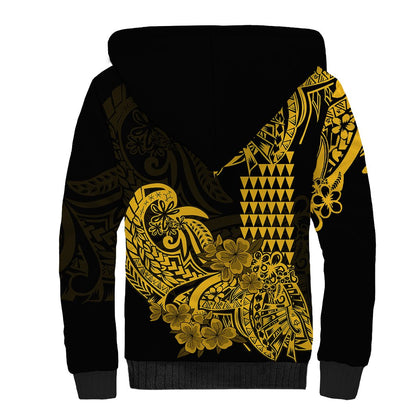 Hawaii Kakau Sherpa Hoodie Polynesian Floral Tribal Gold Version