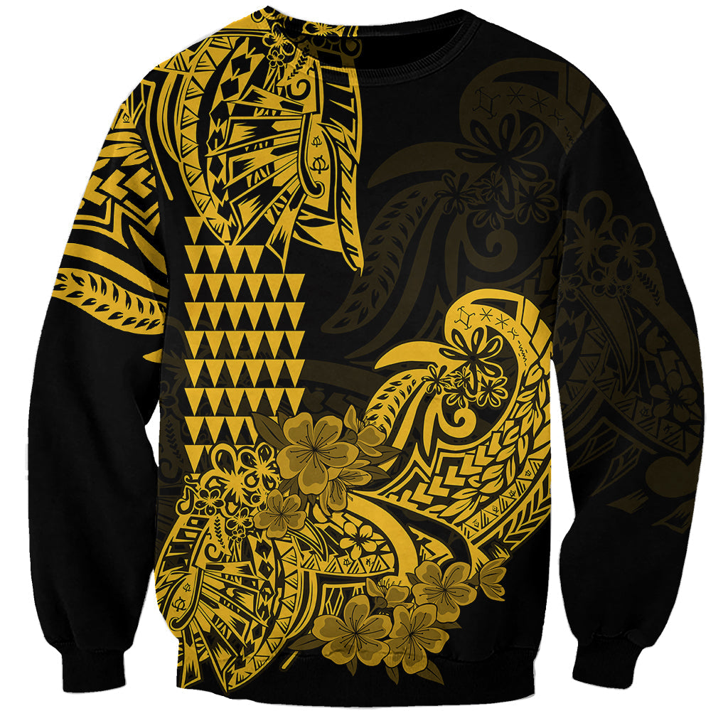 Hawaii Kakau Sweatshirt Polynesian Floral Tribal Gold Version