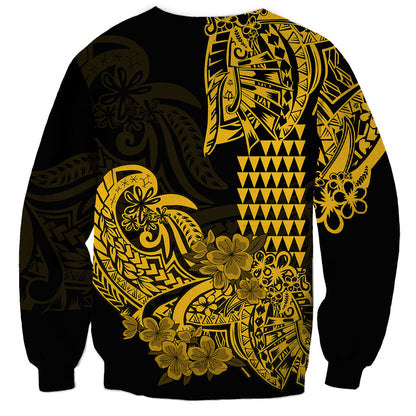 Hawaii Kakau Sweatshirt Polynesian Floral Tribal Gold Version