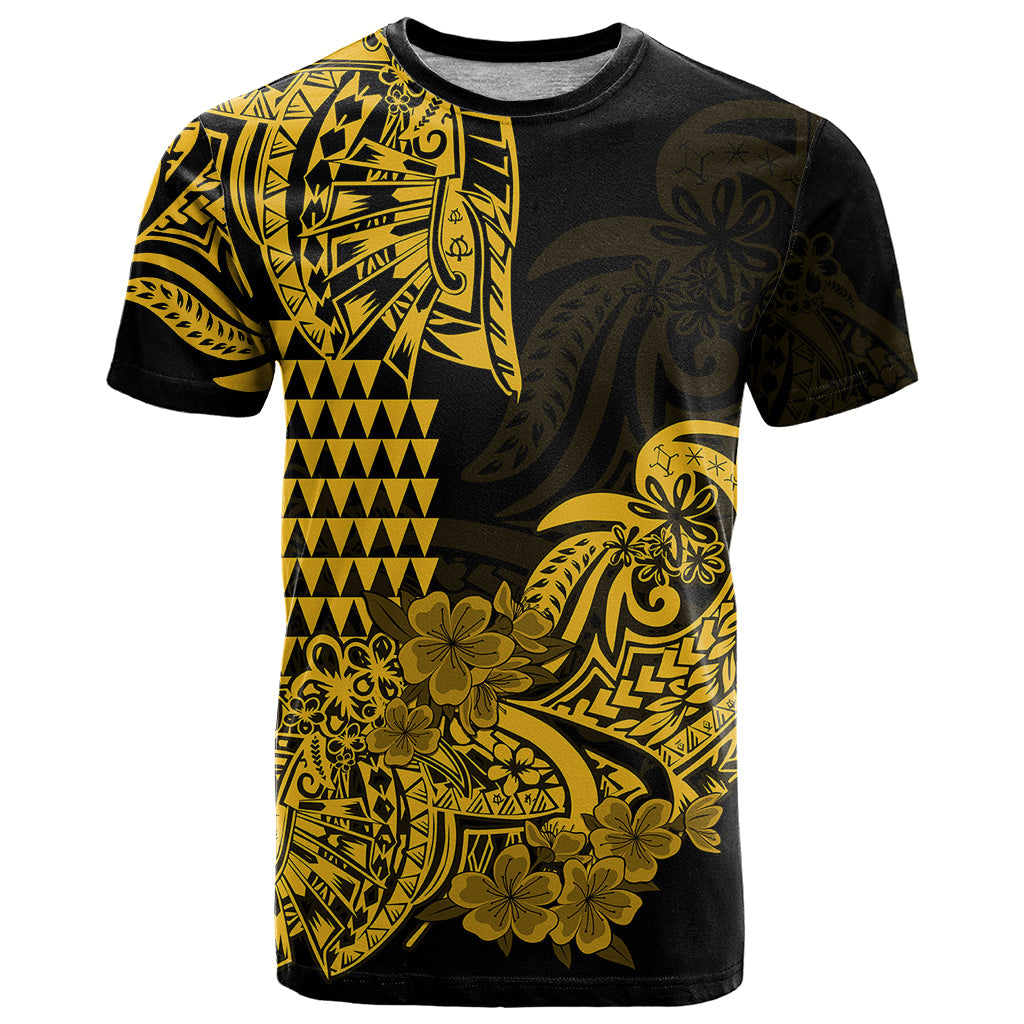 Hawaii Kakau T Shirt Polynesian Floral Tribal Gold Version