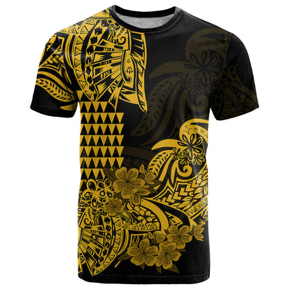 Hawaii Kakau T Shirt Polynesian Floral Tribal Gold Version
