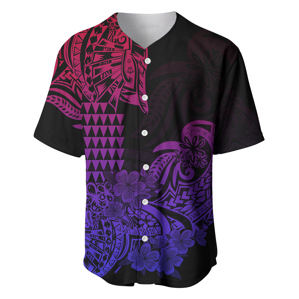 Hawaii Kakau Baseball Jersey Polynesian Floral Tribal Gradient Version