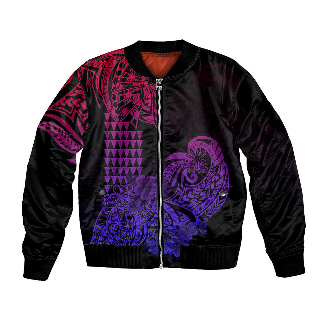 Hawaii Kakau Bomber Jacket Polynesian Floral Tribal Gradient Version