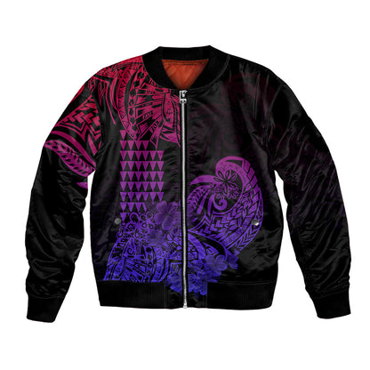 Hawaii Kakau Bomber Jacket Polynesian Floral Tribal Gradient Version
