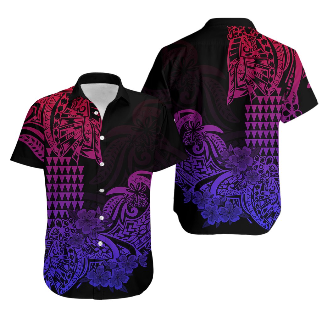 Hawaii Kakau Hawaiian Shirt Polynesian Floral Tribal Gradient Version