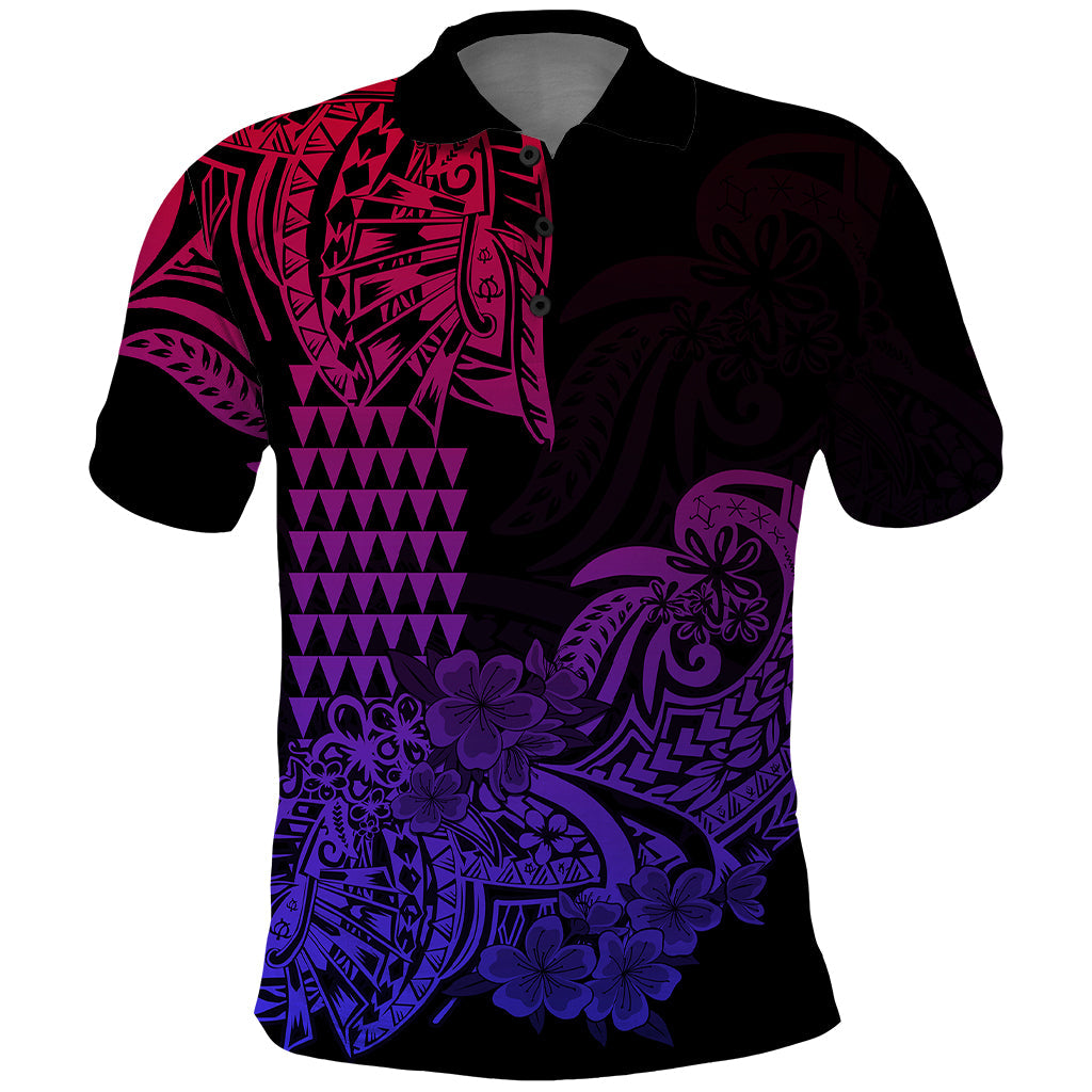 Hawaii Kakau Polo Shirt Polynesian Floral Tribal Gradient Version