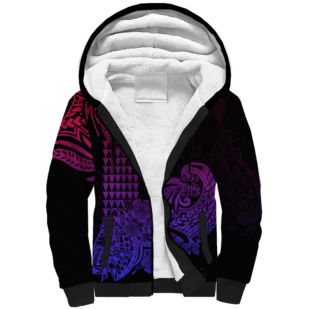 Hawaii Kakau Sherpa Hoodie Polynesian Floral Tribal Gradient Version