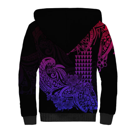 Hawaii Kakau Sherpa Hoodie Polynesian Floral Tribal Gradient Version