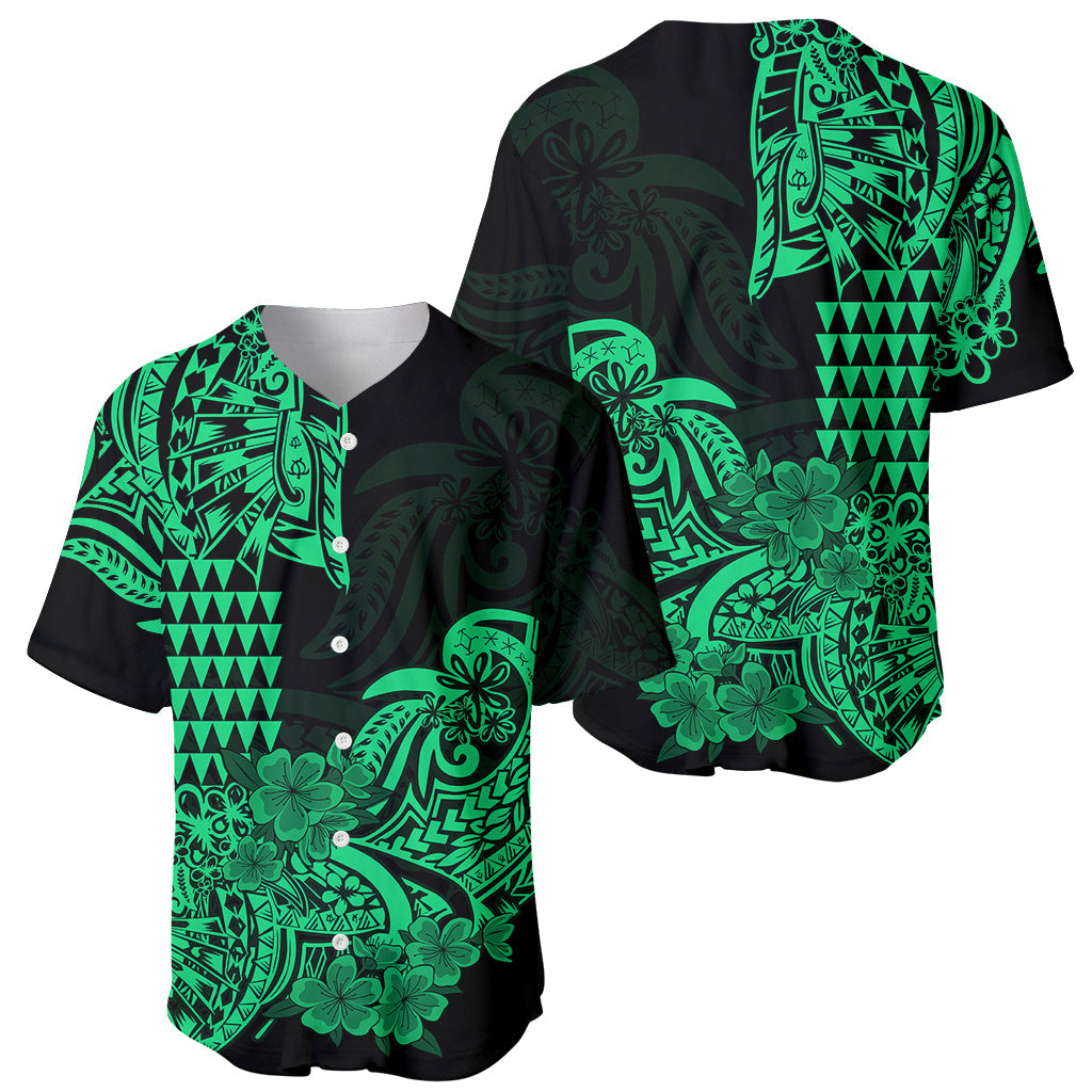 Hawaii Kakau Baseball Jersey Polynesian Floral Tribal Green Version