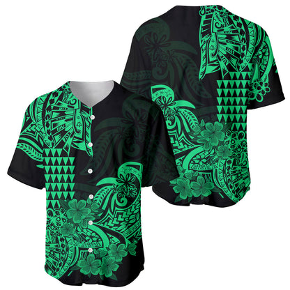 Hawaii Kakau Baseball Jersey Polynesian Floral Tribal Green Version