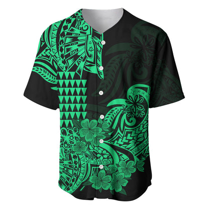 Hawaii Kakau Baseball Jersey Polynesian Floral Tribal Green Version