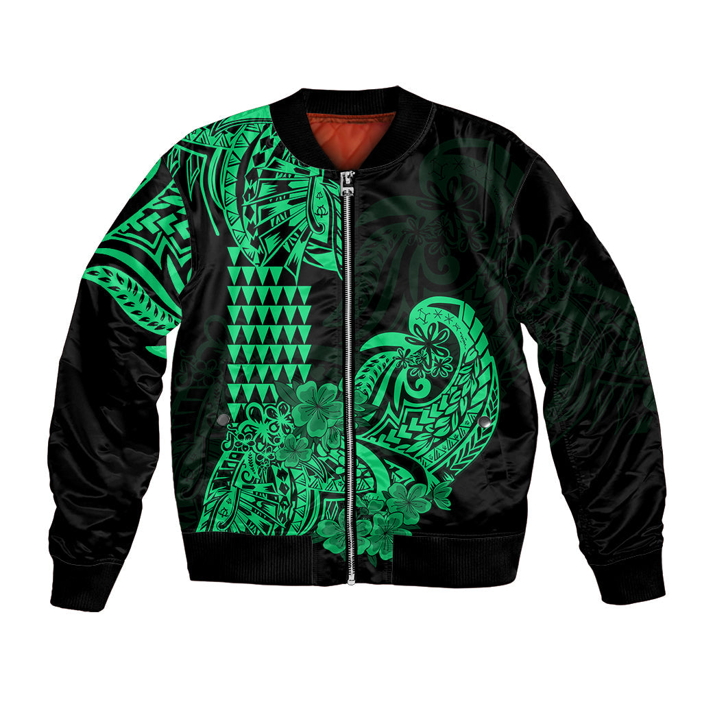 Hawaii Kakau Bomber Jacket Polynesian Floral Tribal Green Version