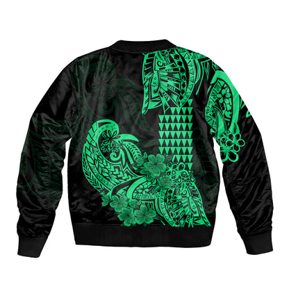Hawaii Kakau Bomber Jacket Polynesian Floral Tribal Green Version