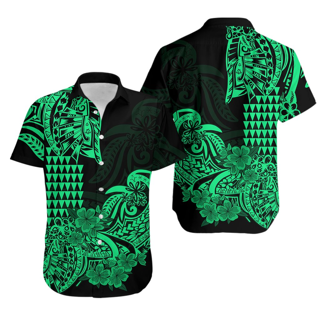 Hawaii Kakau Hawaiian Shirt Polynesian Floral Tribal Green Version