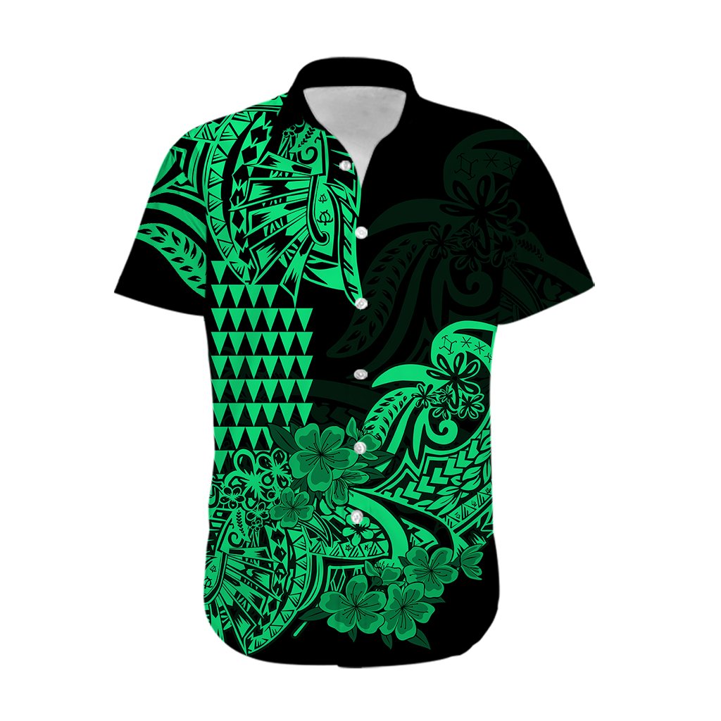 Hawaii Kakau Hawaiian Shirt Polynesian Floral Tribal Green Version