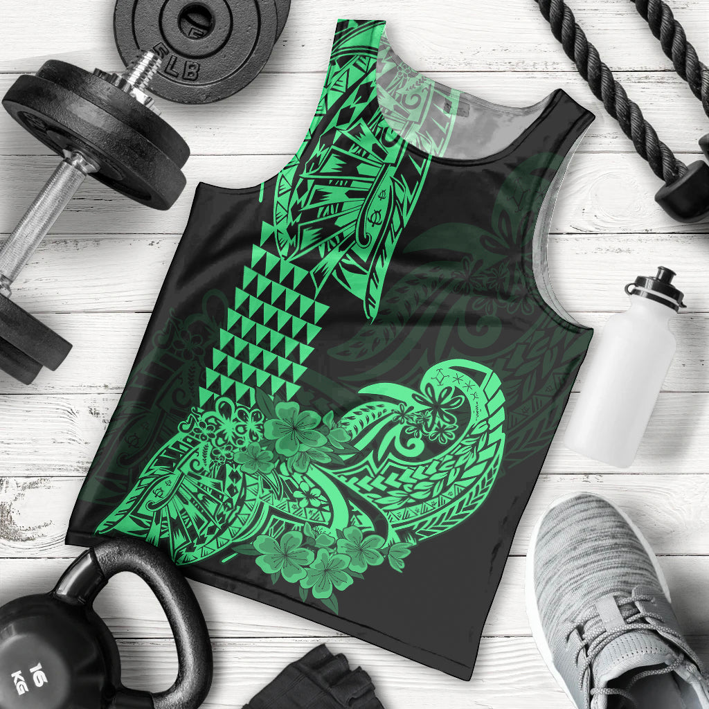 Hawaii Kakau Men Tank Top Polynesian Floral Tribal Green Version