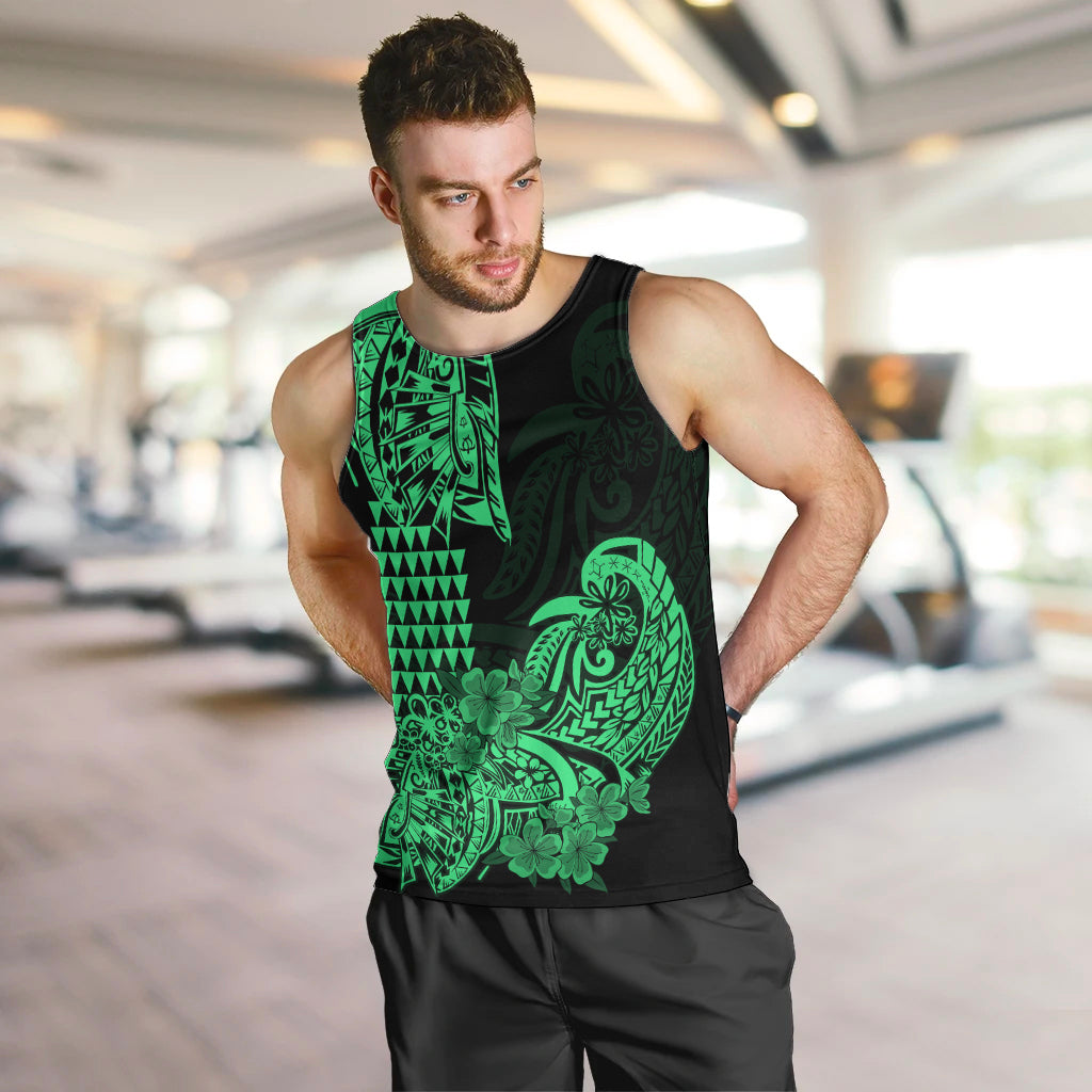 Hawaii Kakau Men Tank Top Polynesian Floral Tribal Green Version