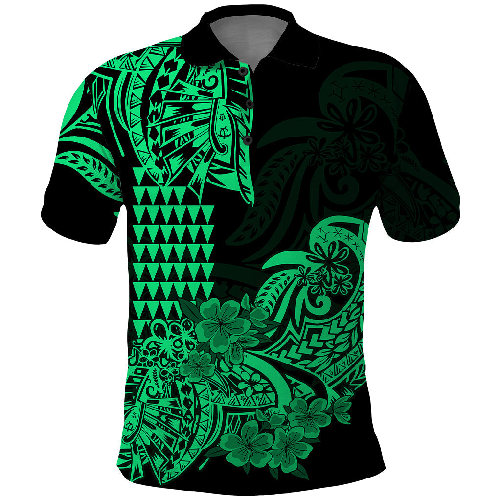 Hawaii Kakau Polo Shirt Polynesian Floral Tribal Green Version