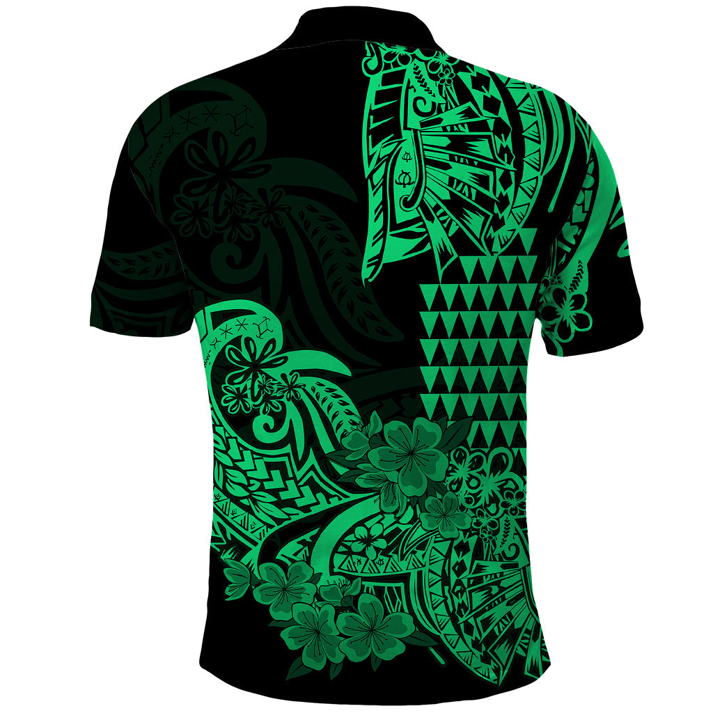 Hawaii Kakau Polo Shirt Polynesian Floral Tribal Green Version