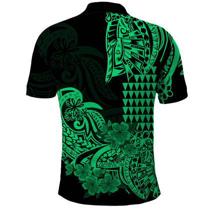 Hawaii Kakau Polo Shirt Polynesian Floral Tribal Green Version