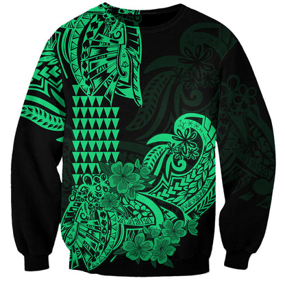 Hawaii Kakau Sweatshirt Polynesian Floral Tribal Green Version