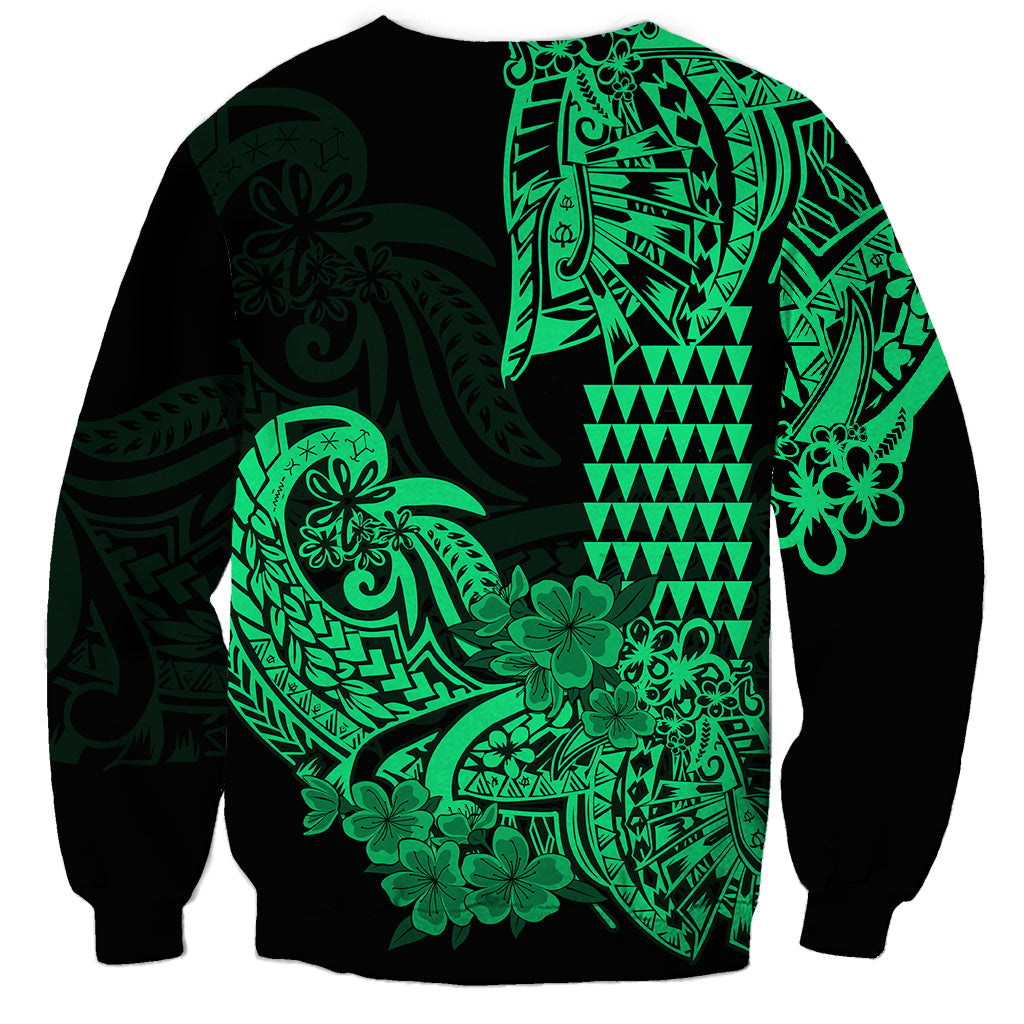 Hawaii Kakau Sweatshirt Polynesian Floral Tribal Green Version