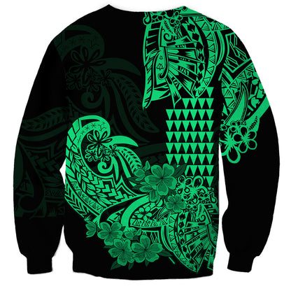 Hawaii Kakau Sweatshirt Polynesian Floral Tribal Green Version