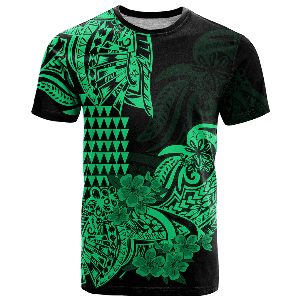 Hawaii Kakau T Shirt Polynesian Floral Tribal Green Version