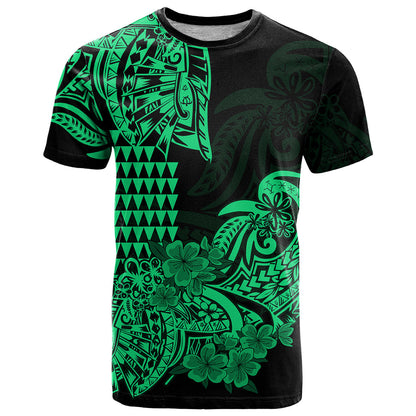 Hawaii Kakau T Shirt Polynesian Floral Tribal Green Version