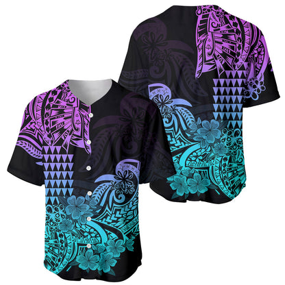 Hawaii Kakau Baseball Jersey Polynesian Floral Tribal Heliotrope Version