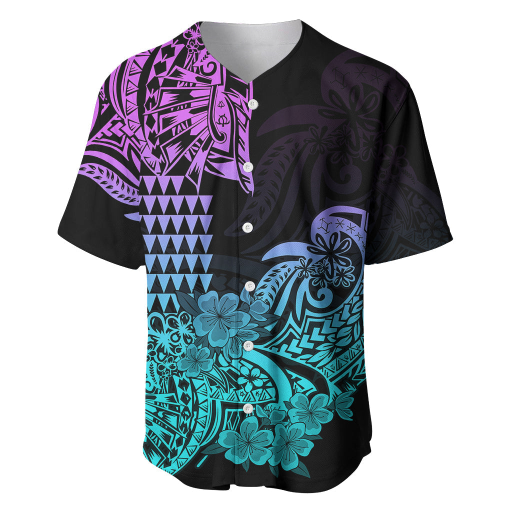 Hawaii Kakau Baseball Jersey Polynesian Floral Tribal Heliotrope Version