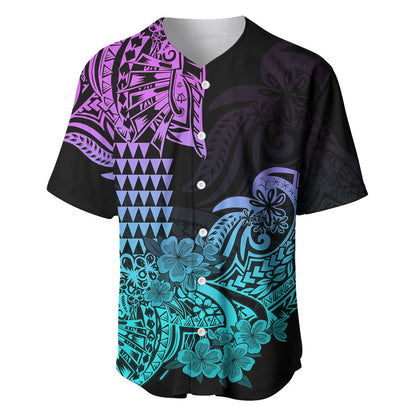 Hawaii Kakau Baseball Jersey Polynesian Floral Tribal Heliotrope Version