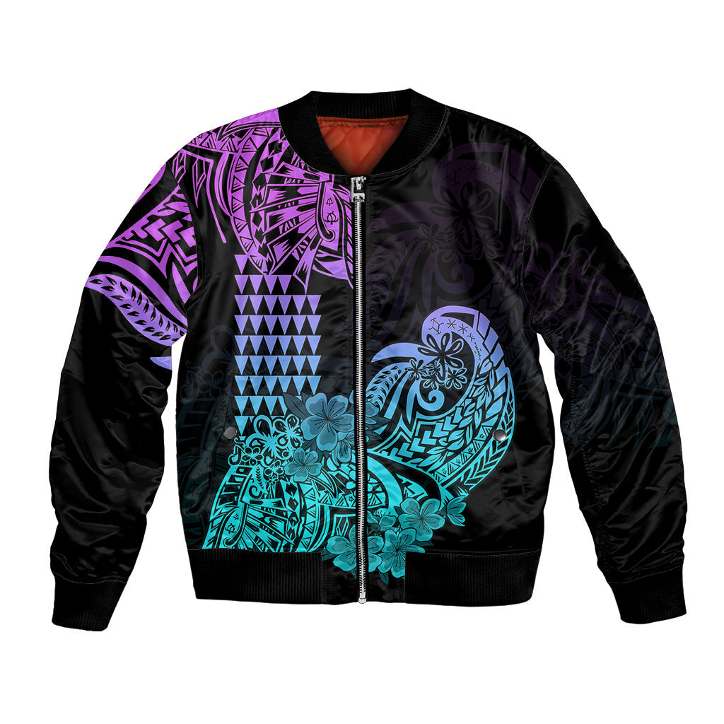 Hawaii Kakau Bomber Jacket Polynesian Floral Tribal Heliotrope Version