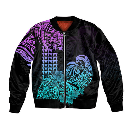 Hawaii Kakau Bomber Jacket Polynesian Floral Tribal Heliotrope Version