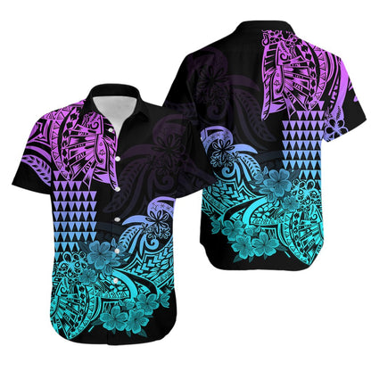 Hawaii Kakau Hawaiian Shirt Polynesian Floral Tribal Heliotrope Version