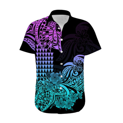 Hawaii Kakau Hawaiian Shirt Polynesian Floral Tribal Heliotrope Version