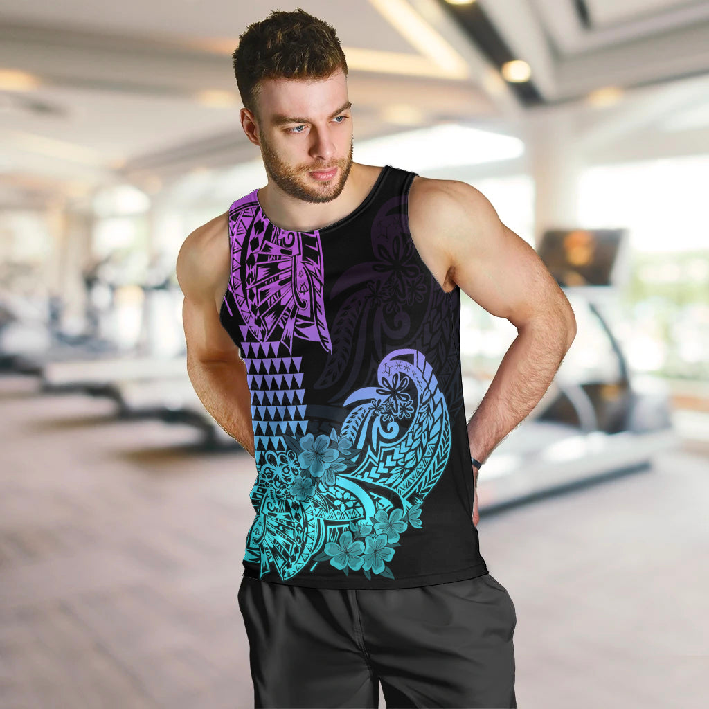 Hawaii Kakau Men Tank Top Polynesian Floral Tribal Heliotrope Version
