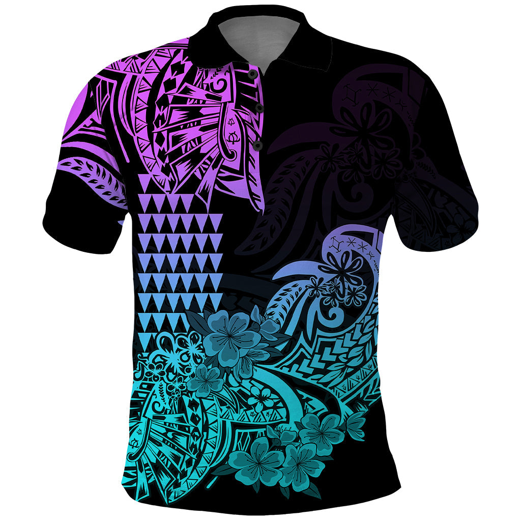 Hawaii Kakau Polo Shirt Polynesian Floral Tribal Heliotrope Version