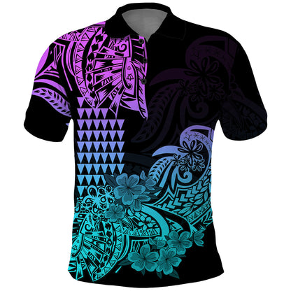 Hawaii Kakau Polo Shirt Polynesian Floral Tribal Heliotrope Version