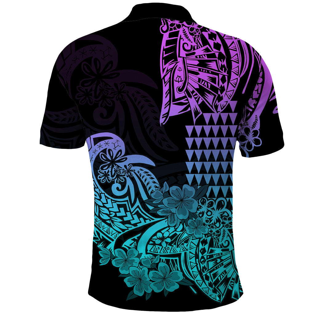 Hawaii Kakau Polo Shirt Polynesian Floral Tribal Heliotrope Version