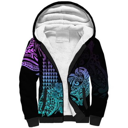 Hawaii Kakau Sherpa Hoodie Polynesian Floral Tribal Heliotrope Version
