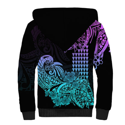 Hawaii Kakau Sherpa Hoodie Polynesian Floral Tribal Heliotrope Version