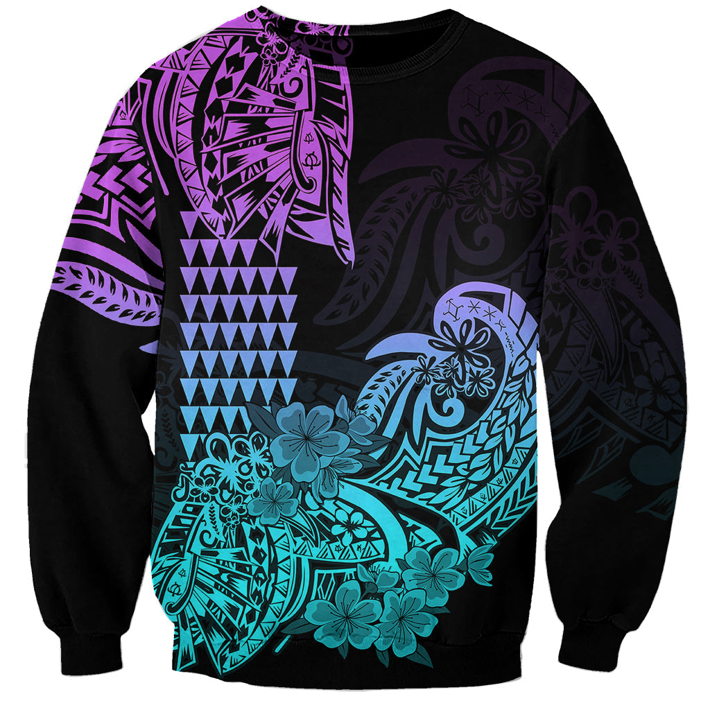 Hawaii Kakau Sweatshirt Polynesian Floral Tribal Heliotrope Version