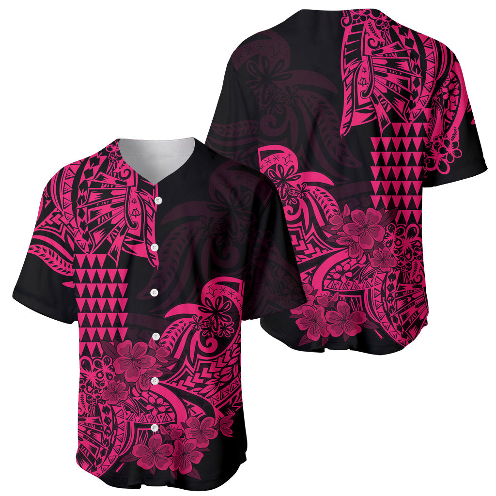 Hawaii Kakau Baseball Jersey Polynesian Floral Tribal Pink Version