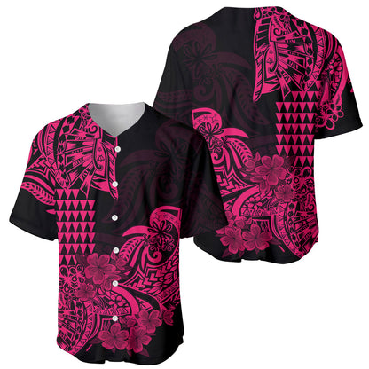 Hawaii Kakau Baseball Jersey Polynesian Floral Tribal Pink Version