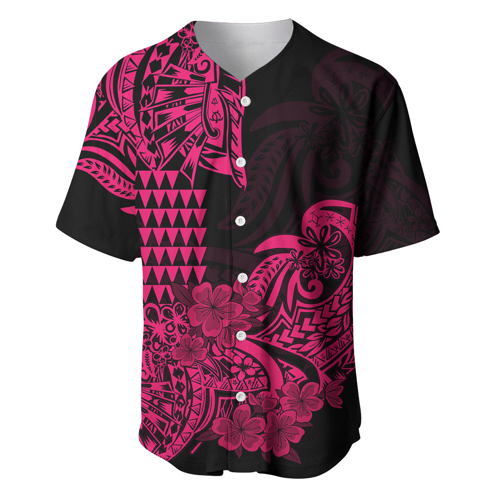 Hawaii Kakau Baseball Jersey Polynesian Floral Tribal Pink Version