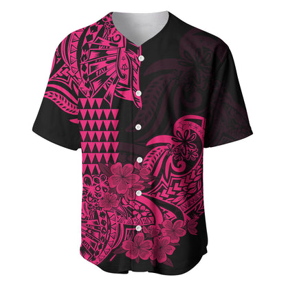 Hawaii Kakau Baseball Jersey Polynesian Floral Tribal Pink Version