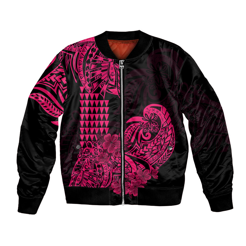 Hawaii Kakau Bomber Jacket Polynesian Floral Tribal Pink Version