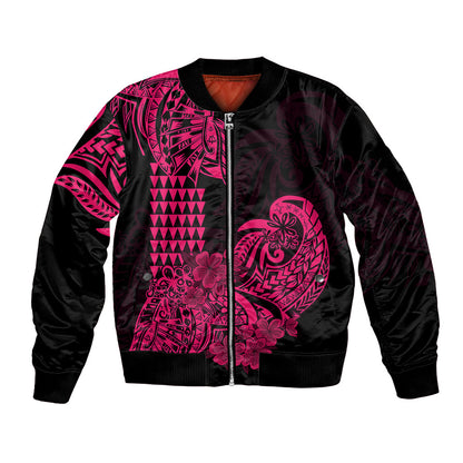 Hawaii Kakau Bomber Jacket Polynesian Floral Tribal Pink Version