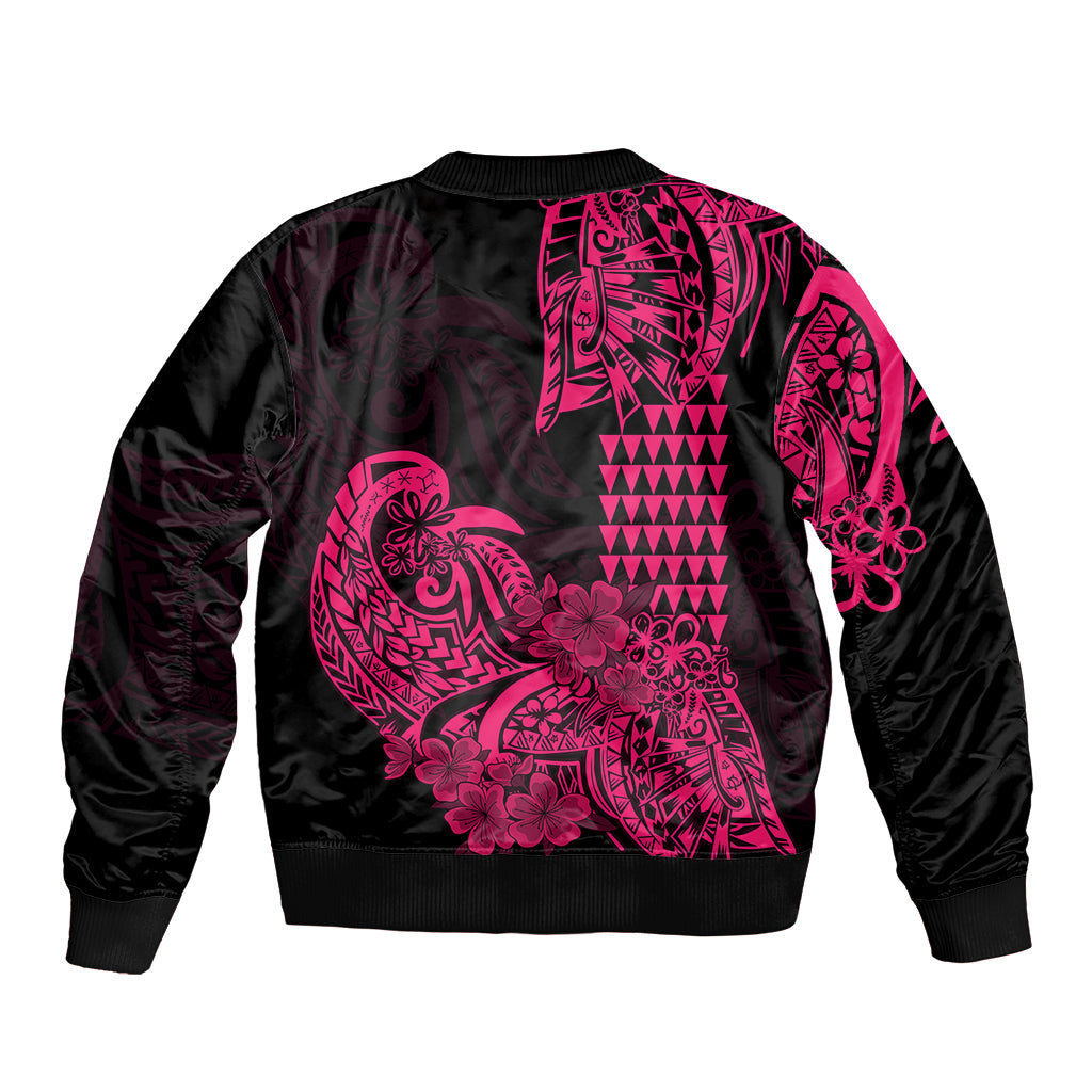 Hawaii Kakau Bomber Jacket Polynesian Floral Tribal Pink Version